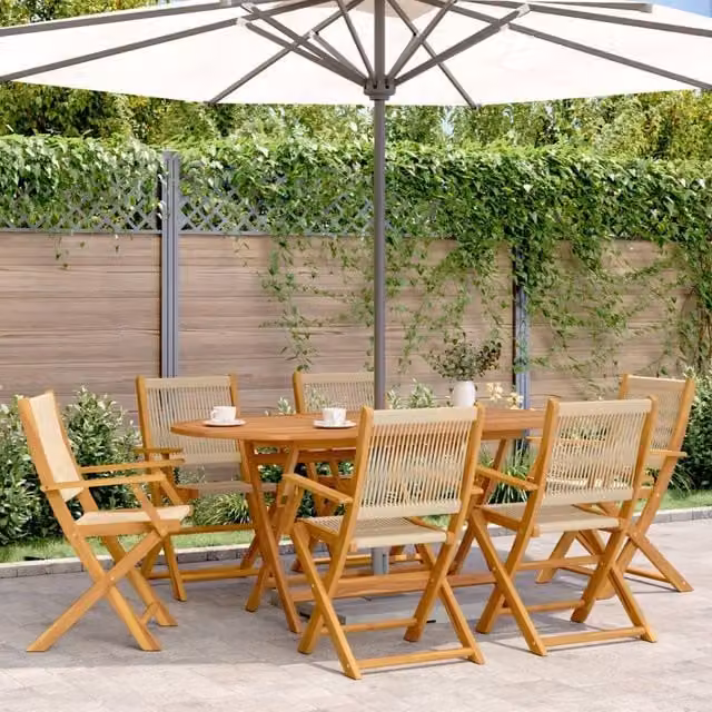Berkfield Home Set of 6 Folding Garden Chairs in Beige Acacia Wood