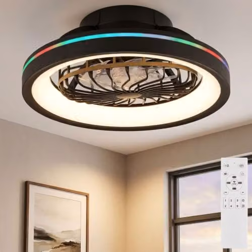 Netlighting Globo Lighting Modern Ceiling Fan in Black with RGBW LED, Dimmable Remote Control and Timer, Diameter: 48 cm – 2