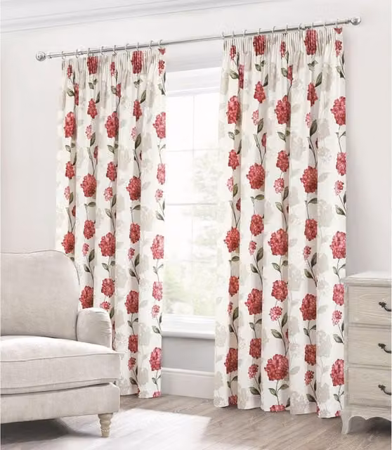 Velosso Floral Cotton and Polyester Pencil Pleat Curtain Pair in Multicolour