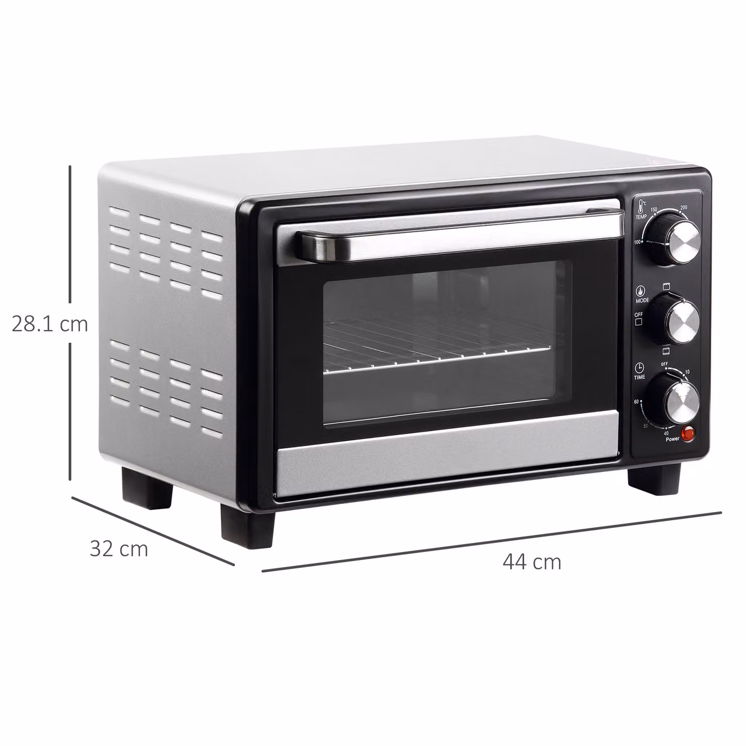 HOMCOM 16L Convection Mini Oven with 1400W Electric Grill, Toaster Oven with Adjustable Temperature, 60 Minute Timer and Crumb Tray – 3