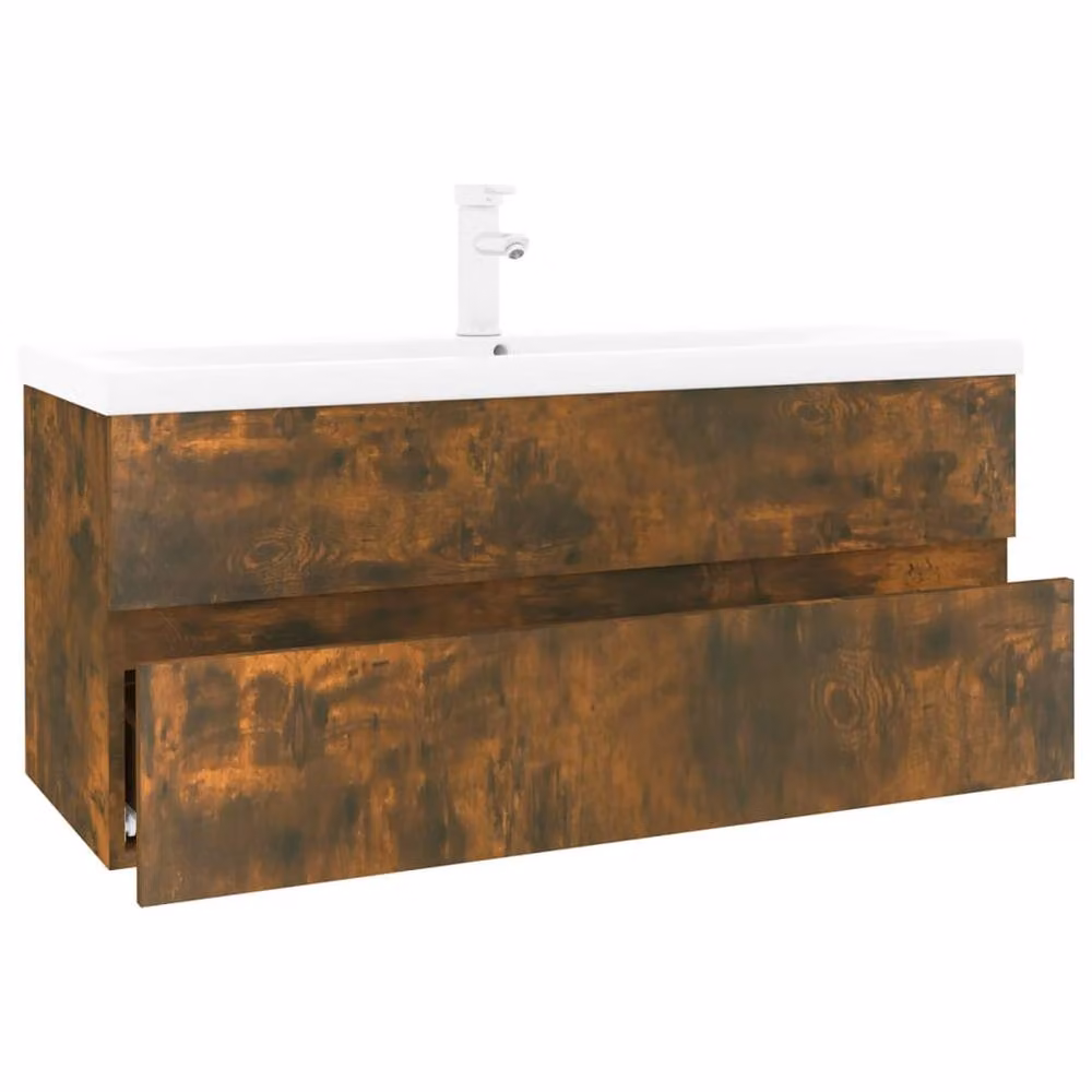 Berkfield Home Sink Cabinet with Built-in Basin in Smoked Oak Brown Engineered Wood – 2