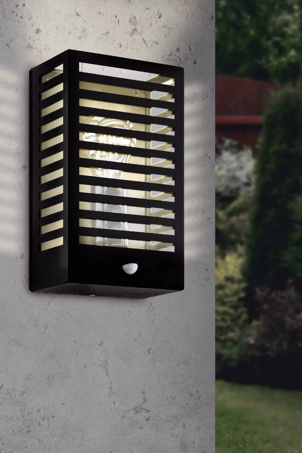 Eglo Alamonte 3 Black Steel Caged IP44 Outdoor Wall Light with Motion Sensor – 2