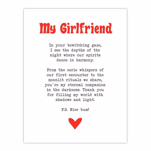 Artery8 Love Poem Goth Girlfriend Romantic Poetry Wall Art Poster Print, White, W: 46 cm, H: 61 cm