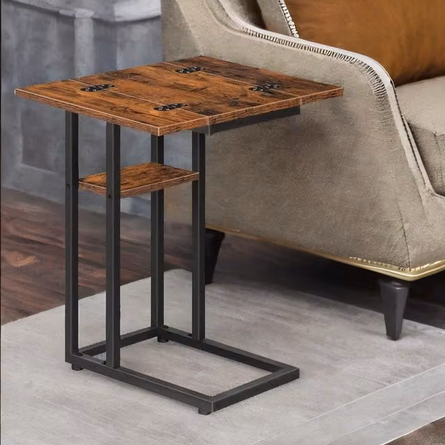 Rafaelo Mobilia Brown Retro Foldable Wood Side Table with Drop Leaf and Sled Base – 1