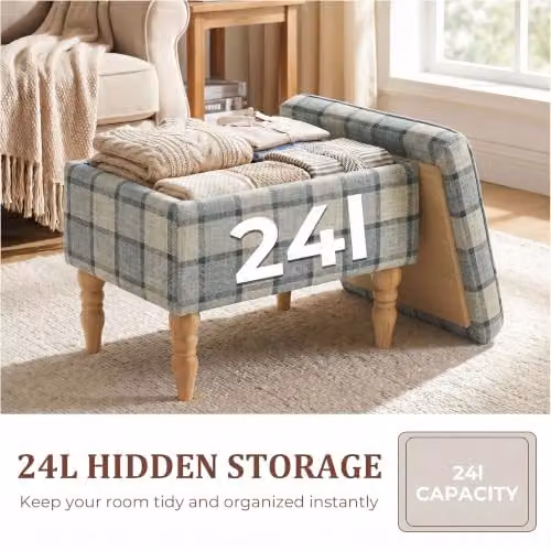 HOMCOM Rectangular Upholstered Storage Footstool in Grey with Removable Cover, W/D/H: 50 x 38 x 39 cm – 3