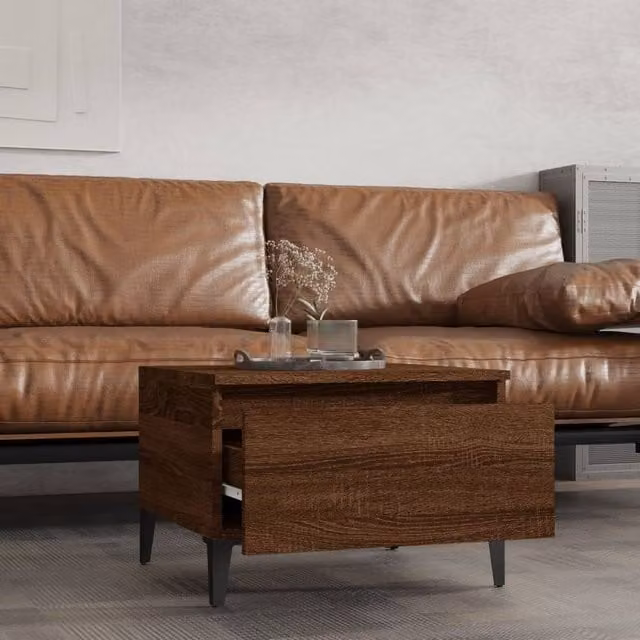 Berkfield Home Modern Brown Oak Side Table, W: 50 cm, D: 46 cm, H: 35 cm