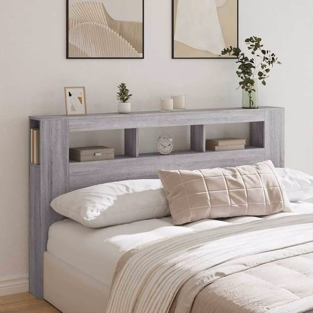 Berkfield Home LED Headboard in Grey Sonoma with Integrated Lighting and Shelf, W/D/H: 180 x 18.5 x 103.5 cm – 3