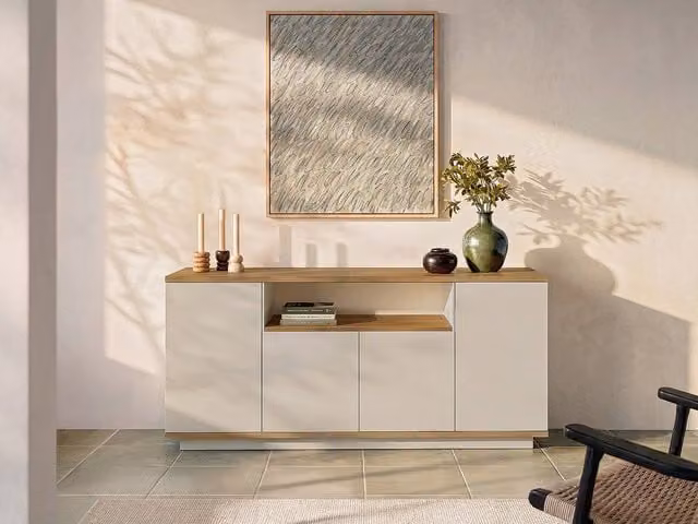Vente-unique Lotula Buffet with 4 Doors and 1 Shelf in Beige and Natural Oak – 1