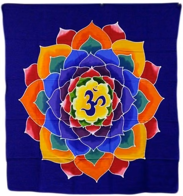 KDMK Om Flower of Life Batik Wall Art, Multicolor Geometric Mandala Textile