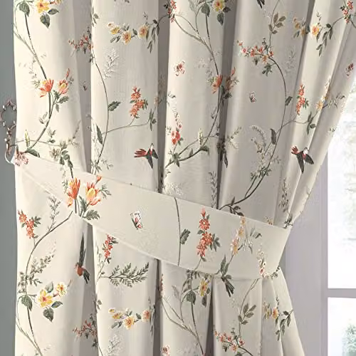 Dreams & Drapes Darnley Nature Inspired Floral Pencil Pleat Curtains in Coral and Multicolour, W: 229 cm, D: 229 cm – 2