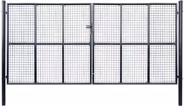 Berkfield Home Grey Galvanised Steel Mesh Swing Garden Gate, W: 400 cm, H: 175 cm – 1