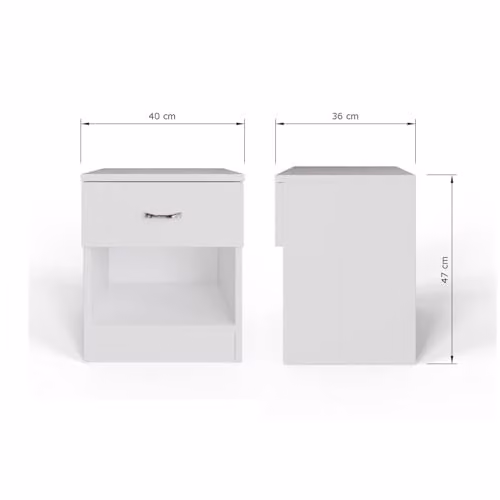 FWStyle Set of 2 White Modern Nightstands with Drawer and Open Shelf and Chrome Handles W/D/H: 40 x 36 x 47 cm – 2