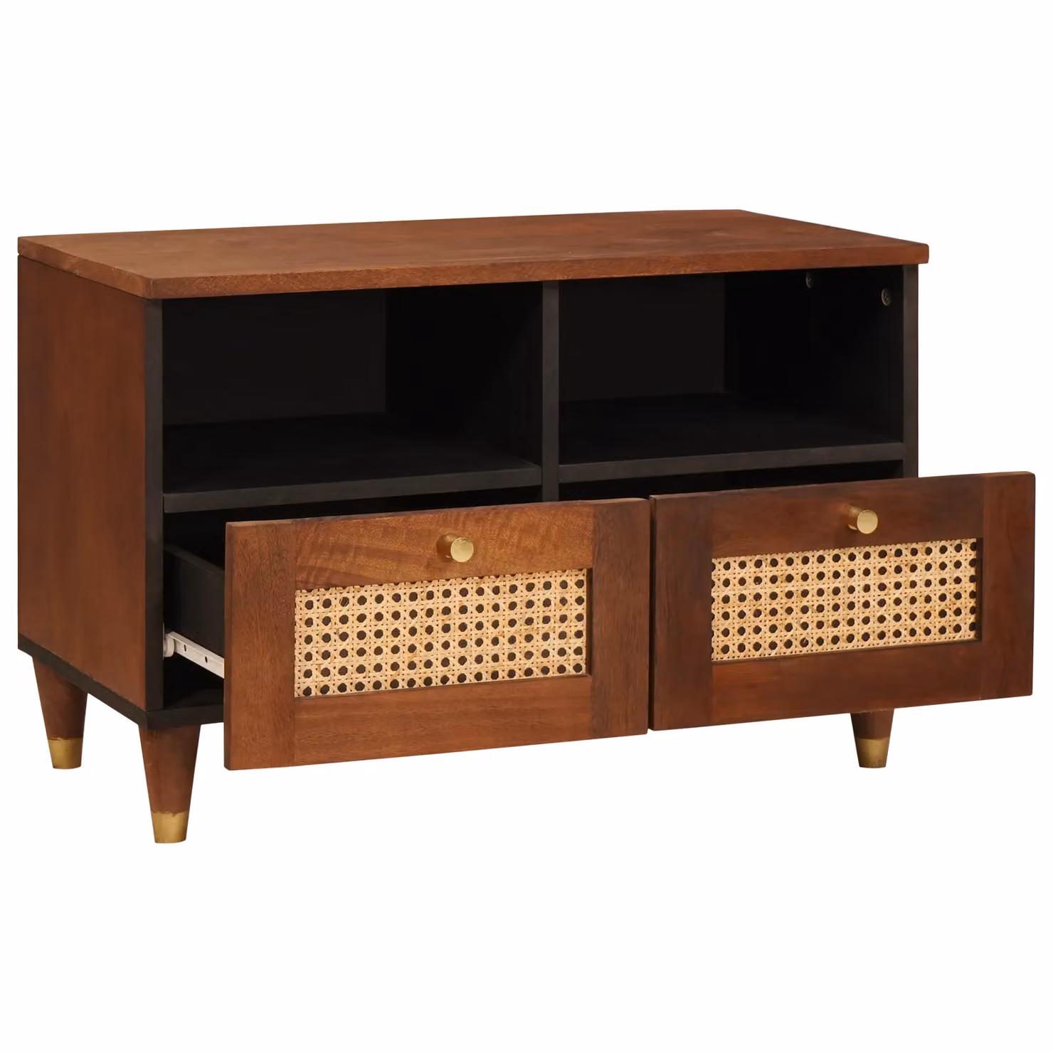 Berkfield Modern Brown Solid Mango Wood Home Media Storage Cabinet with Open Shelves and Internal Shelving – 2