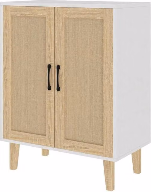 ERGOVEXA Scandinavian Style 2 Door White Rattan Sideboard and TV Stand