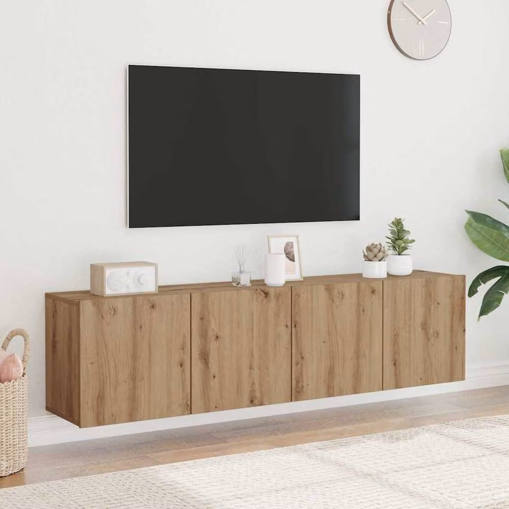 Berkfield Home Artisan Oak Wall-mounted TV Cabinets, 2 Piece Set, Brown, W/D/H: 80 x 30 x 41 cm – 2