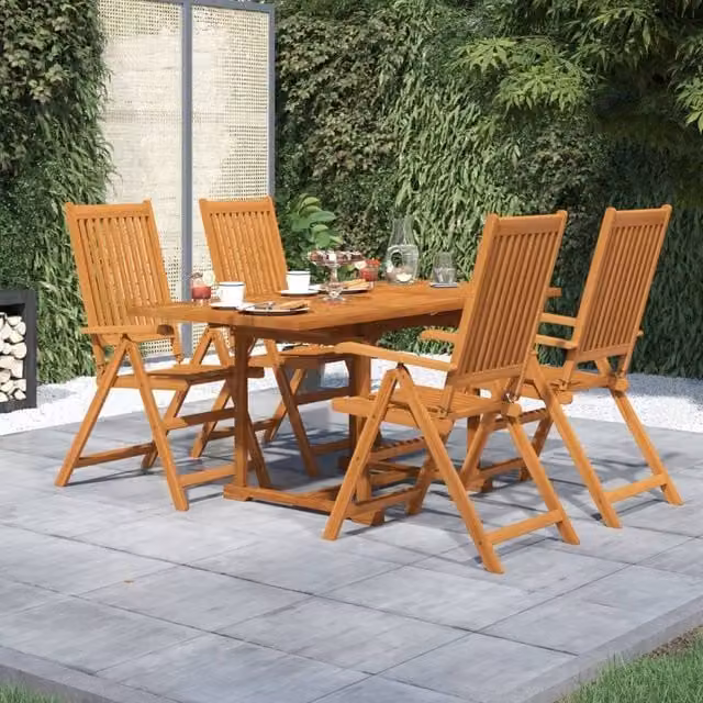 Berkfield Home 5 Piece Garden Dining Set in Brown Oiled Solid Acacia Wood – 1