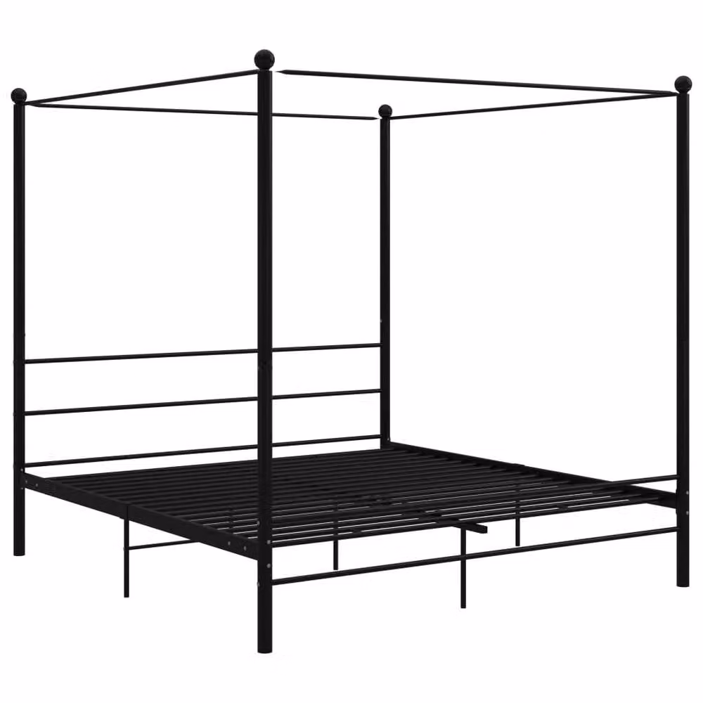 Berkfield Home Durable Metal Canopy Bed Frame, Black, W/D/H: 180 x 200 x 208 cm – 2