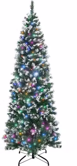HOMCOM 6ft Prelit Pencil Artificial Christmas Tree with 618 Multicolour LED Lights in Green – 1