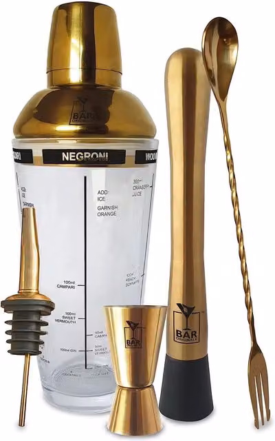 Bar Originale 5 Piece Gold Cocktail Set with Shaker – 3