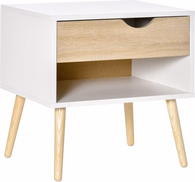 HOMCOM Contemporary White Bedside Cabinet with Drawer and Shelf for Bedroom or Living Room – 1