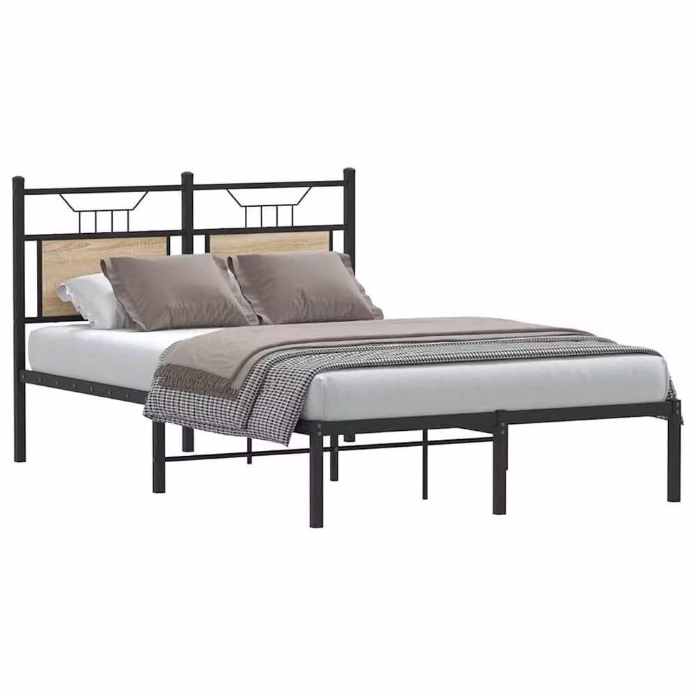 Berkfield Home Sonoma Oak Small Double Bed Frame in Natural Wood and Metal, W/D/H: 120 x 190 cm – 2