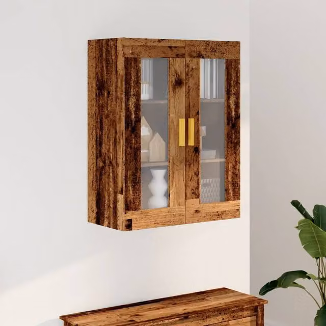 Berkfield Home Hanging Wall Cabinet in Brown with Glass Doors, W/D/H: 69.5 x 34 x 90 cm