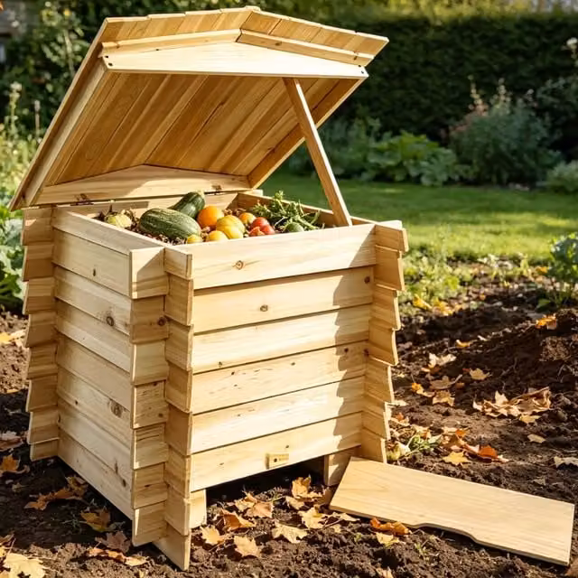 Gr8 Garden 300L Wooden Slatted Garden Compost Bin with Flip Lid in Brown – 1