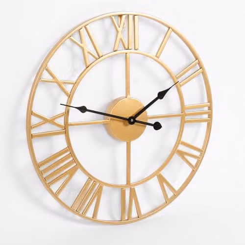 OHS Large Gold Metal Vintage Skeleton Wall Clock with Roman Numerals, Diameter: 40 cm – 1
