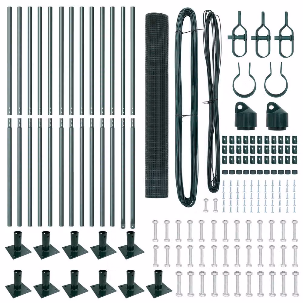 Berkfield Home Green Steel and PVC Round Mesh Fence Post Set of 2, H: 1 m, W: 25 cm – 3
