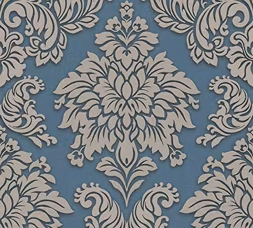 Livingwalls Baroque Metropolitan Stories Non-Woven Wallpaper Lizzy - London, Blue, Silver and Beige, W: 0.53 m, H: 10.05 m – 2