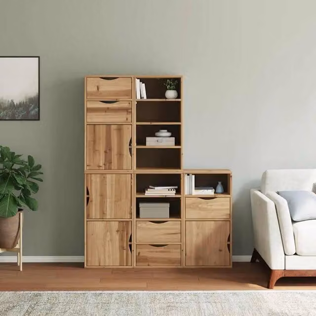 Berkfield Home ODDA Side Cabinets, 5 Piece Set, Brown Waxed Solid Wood and MDF, W/D/H: 40 x 24 x 79 cm