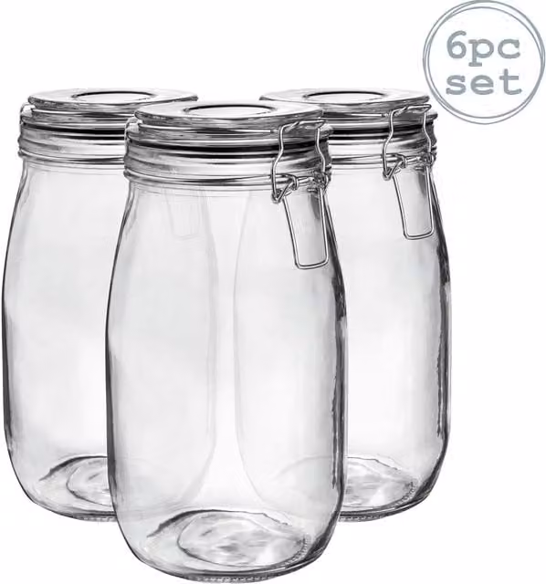 Argon Tableware Glass Storage Jar with Clip Lid, Orange, 1.5 l (Pack of 6)