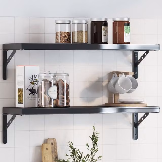 Berkfield Home Black Stainless Steel Wall Mounted Shelf Brackets, 4 Pieces, W: 23.5 cm, D: 2.5 cm, H: 15.5 cm