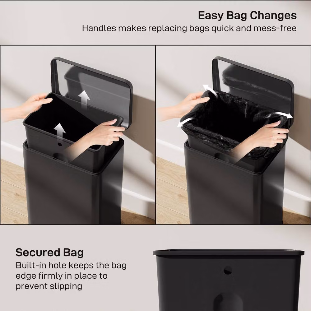 STILVORA 20L Black Stainless Steel Pedal Bin with Soft-Close Lid and Removable Inner Bucket, W/D/H: 30.6 x 20.0 x 44.2 cm – 9