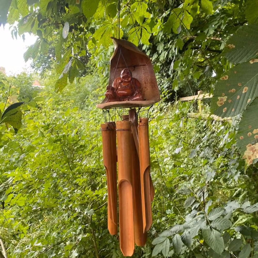 Minster Garden Happy Buddha Hanging Wind Chime, Brown, W: 30 cm, H: 50 cm – 2