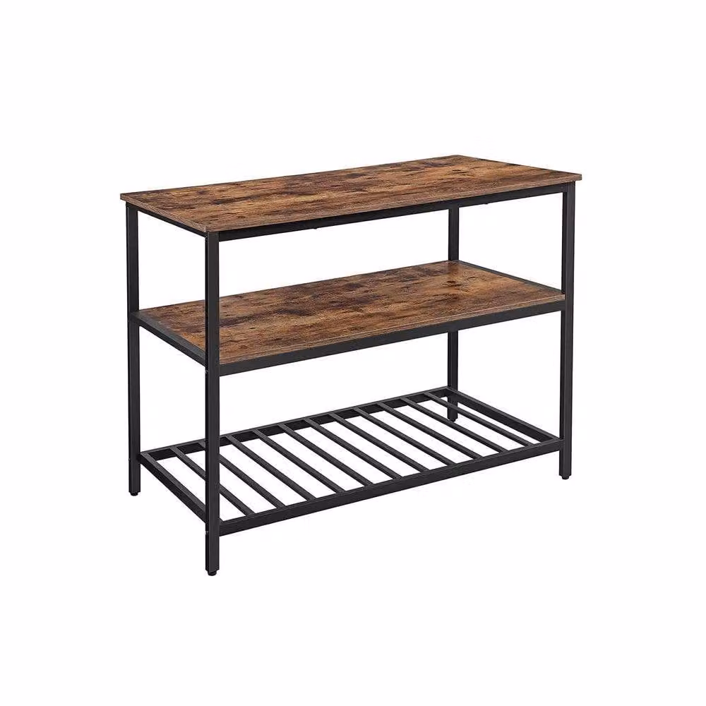 Pirlo Plush Industrial 3 Tier Kitchen Storage Island with Shelves in Brown and Black, W/D/H: 120 x 60 x 30 cm – 4
