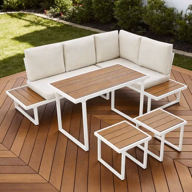 more4homes Amalfi Garden Dining Set 6 Seater Corner Sofa with Table in Beige