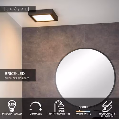 Lucide Brice Square LED Dimmable Flush Ceiling Light for Bathrooms, Black – 2