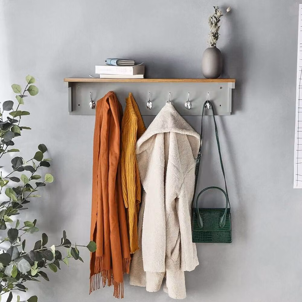 Kelvenix Grey Wooden Clothes, Hat, Bag and Coat Hanger Storage Rack with Distributed Point Hooks – 2