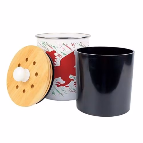 Purely Home Welsh Dragon Food Waste Caddy, Red Metal Kitchen Compost Bin with Removable Inner Bucket and Odour Filter, 2L – 2