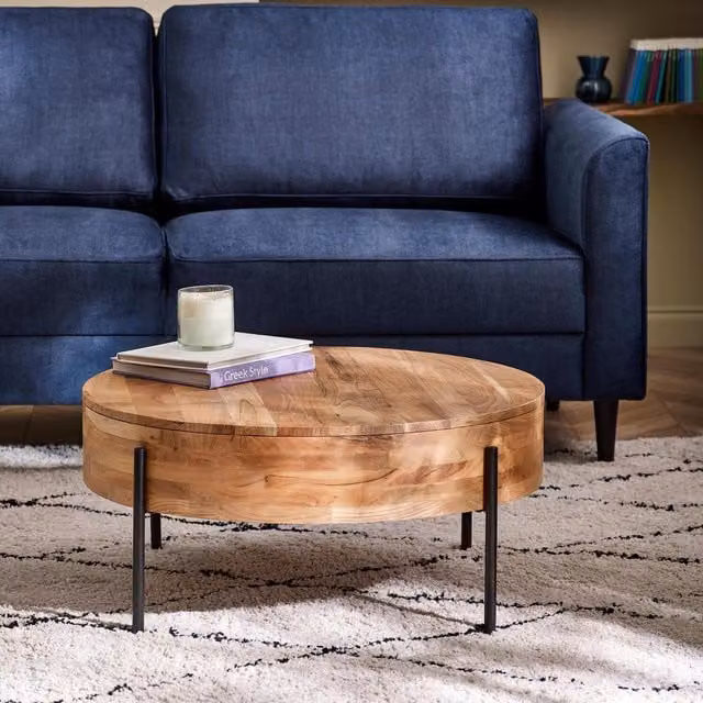 FurnitureboxUK Rohan Rustic Acacia Wood Round Coffee Table in Brown and Black