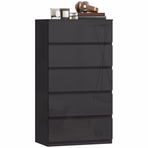 HOMCOM 5-Drawer Glossy Black Chest of Drawers with Soft-Close Drawers