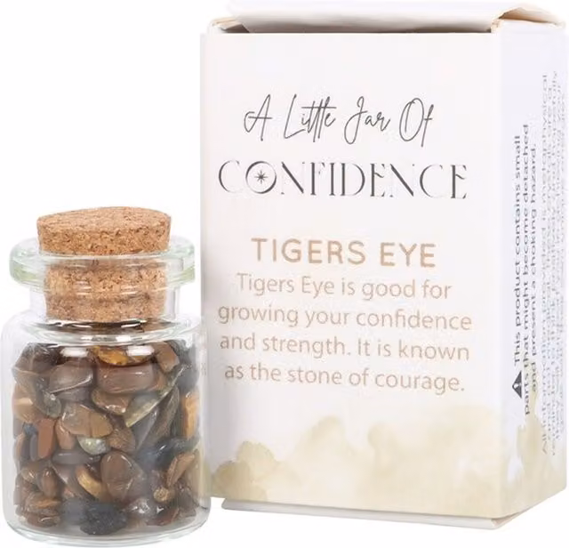 KDMK Confidence Jar with Tiger's Eye Crystal in Brown Glass Matchbox