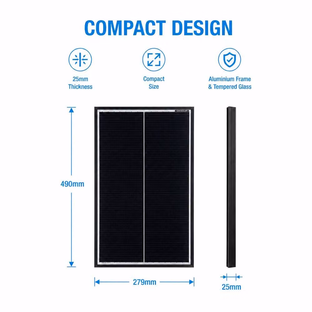 GWSOLAR 24W Monocrystalline PERC Compact Solar Panel for 24V Battery, Black – 3