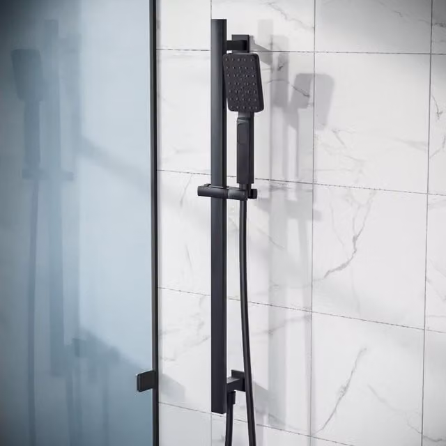 Nes Home Matte Black Adjustable Stainless Steel Bathroom Shower Slider Riser Rail Kit with Handset – 1