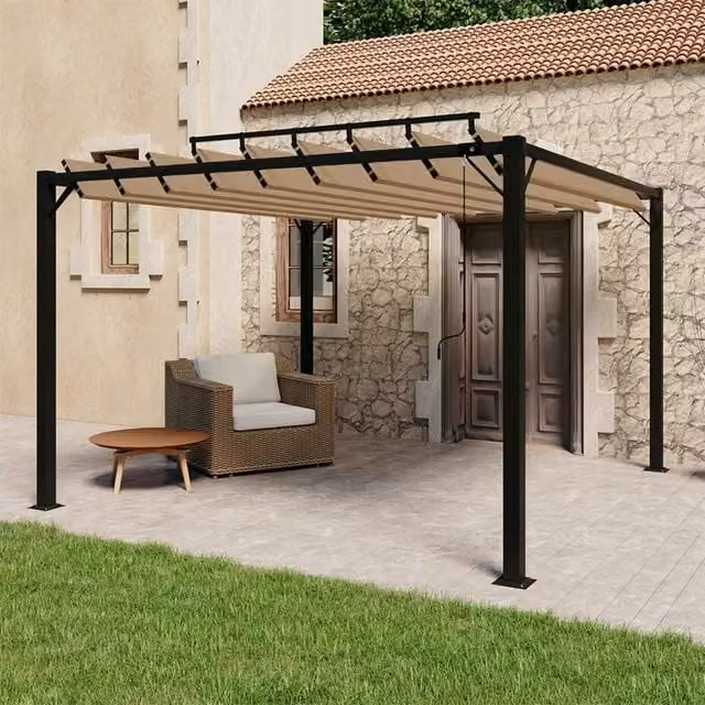 Berkfield Home Gazebo with Louvered Roof in Beige Aluminium and Taupe Fabric, W/D/H: 300 x 300 x 300 cm – 1