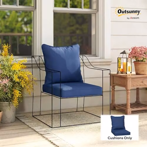 Outsunny Water Repellent Outdoor Cushion Set in Dark Blue, including 1 Seat Cushion and 1 Back Pad – 2