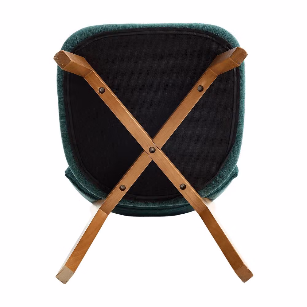 Direct Wicker Set of 2 Mid-Century Green Linen Dining Chairs with Solid Wood Frame – 6