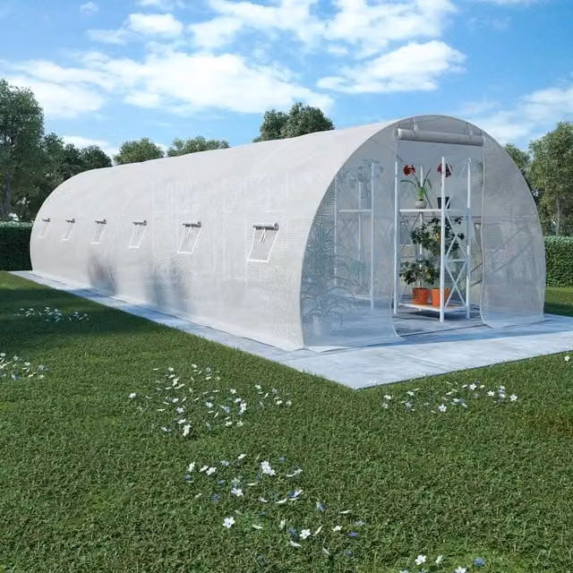 Berkfield Home White Freestanding Greenhouse with Galvanised Steel Frame, W/D/H: 900 x 300 x 200 cm – 1
