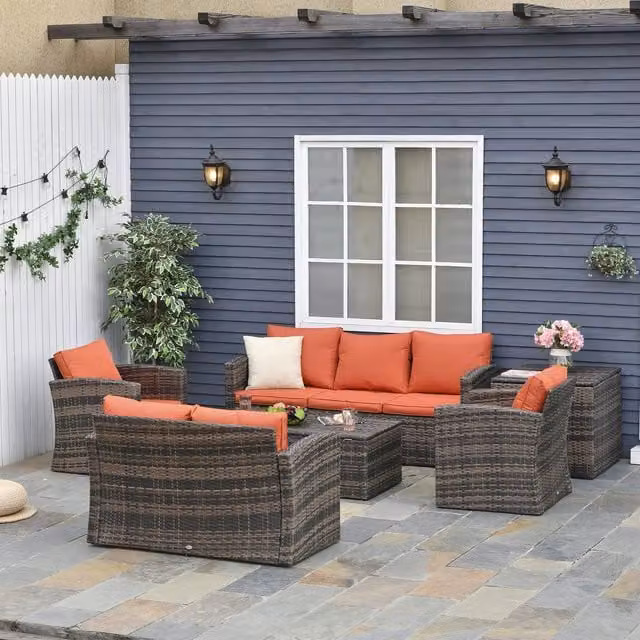 Outsunny 6-Piece Modern Orange Rattan and Metal Patio Sofa Set